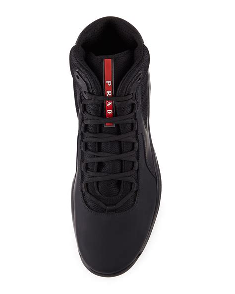 prada black high top sneakers|high top prada americas cup.